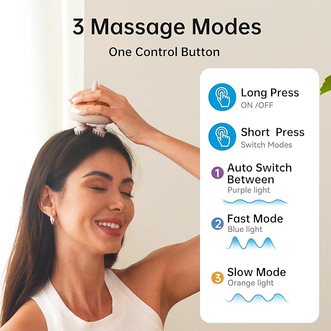 COMFIER Cordless Scalp Massager Hair Growth with 3 kneading Modes, Gifts,Waterproof Head Massage with 8 Claws for Deep Cleansing,Head Scratcher,Body Massager for Stress Relief,Cat Massage