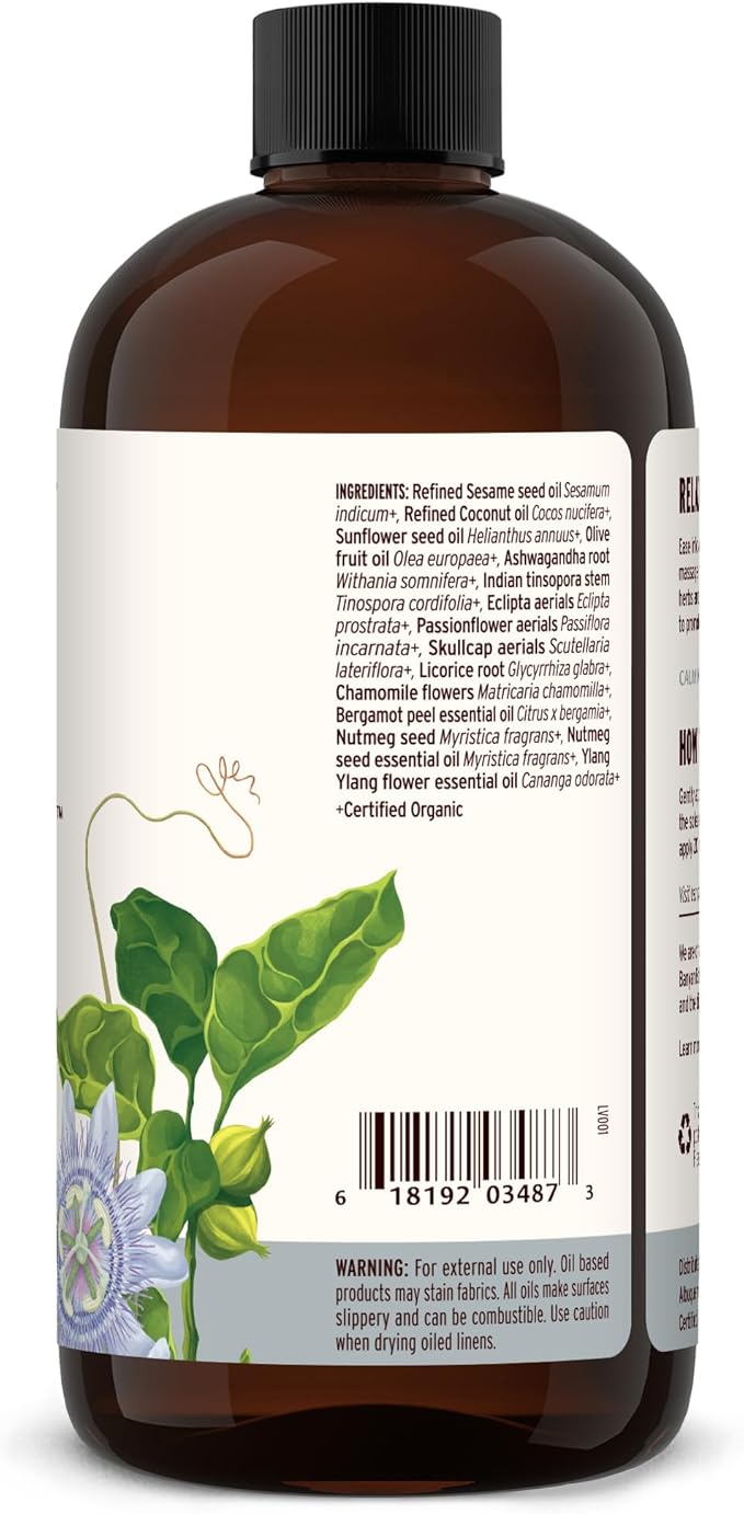 Banyan Botanicals Sleep Easy Oil – Organic Ayurvedic Herbal Massage Oil – Calming & Relaxing Massage Oil with Ashwagandha, Passionflower & Skullcap – 24 oz. – Non GMO Sustainably Sourced Abhyanga Oil