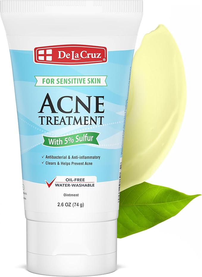 De La Cruz 5% Sulfur Ointment - Cystic Acne Treatment for Face and Body - Daily 10 Min Spot Treatment Mask - Safe and Effective Game Changing Hormonal Acne Treatment that Clears Up Pimples 2.6oz Tube