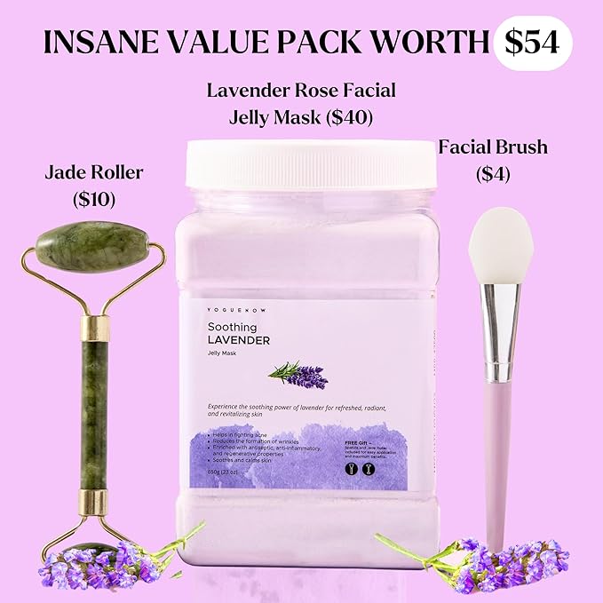 Jelly Face Mask for Facials - Lavender Hydrating, Brightening & Nourishing Jelly Mask with Free Jade Roller & Spatula | Professional Hydrojelly Masks | Vajacial Jelly Mask | 23 Oz Jar Skin Care