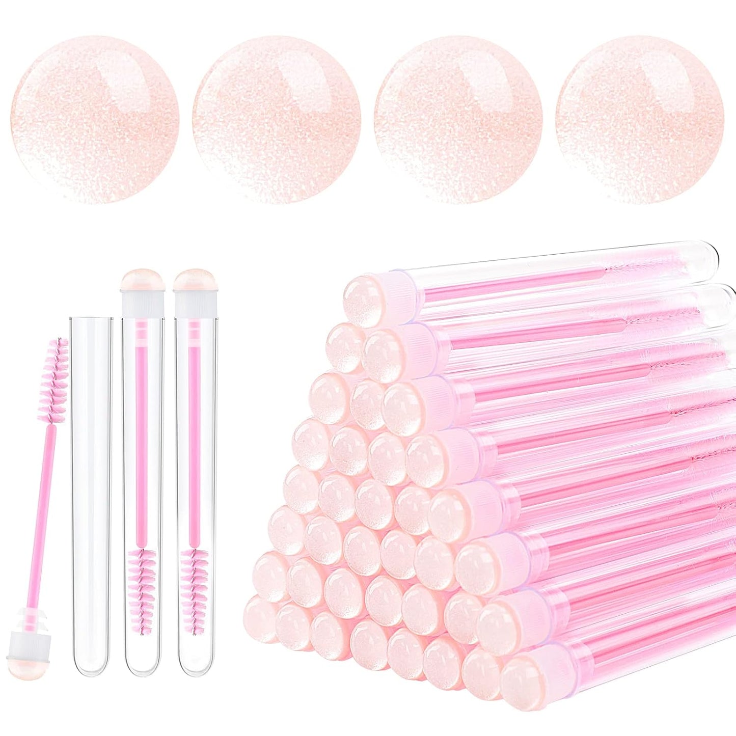 20 Pieces Disposable Mascara Brushes Eyelash Brush Wand Diamond Mascara Wands with Tube Makeup Tool Lash Spoolies Sanitary Brushes Lash Extension Supplies (Tube Sky Pink 20)