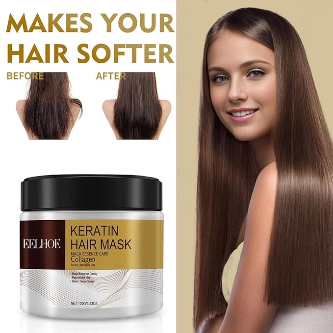 Collagen Hair Mask for Damaged Hair - Deep Repair Conditioning Argan Oil Treatment for Curly or Straight Thin Fine Hair 100ml