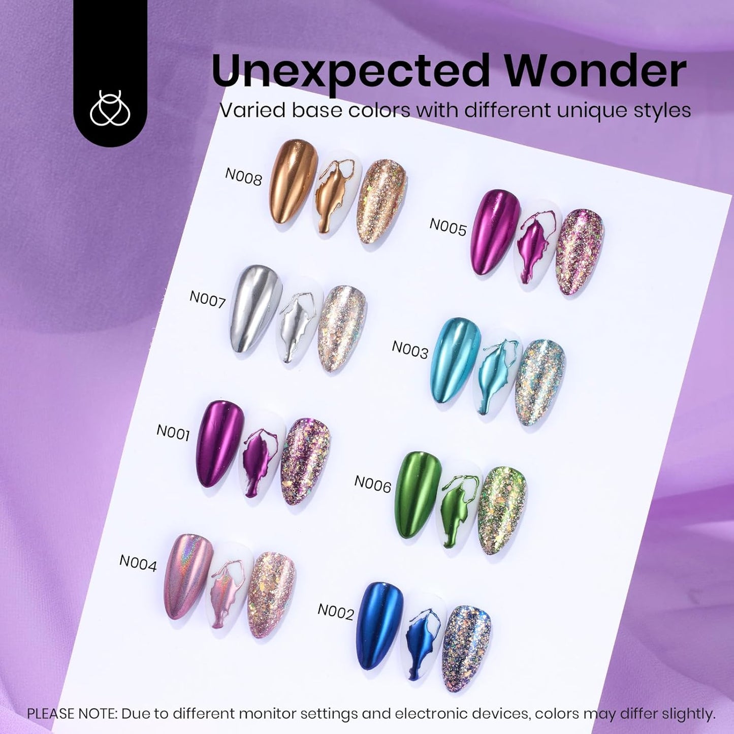 beetles Gel Polish 8 Colors Chrome Powder for Nails Pink Purple Blue Green Silver Golden Rainbow Nail Powder 2024 Mirror Effect Manicure Art Decoration Powder Holographic Pigment Gift for Women