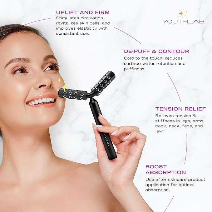 Revolution Roller - Germanium Stone Uplifting Face/Body Beauty Massage Tool/Roller/Wand for Skin Tightening/Firming, De-Puffing, Anti-Aging (Black)