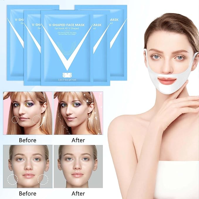 5PCS Bloskin Double Chin Mask Reusable,Bloskin Lifting Face Mask,Bloskin Double Chin Mask, Bloskin Lift,V Line Lifting Mask for All Skin Types,V Shape Face Lift Mask for Lifting and Firming the Face