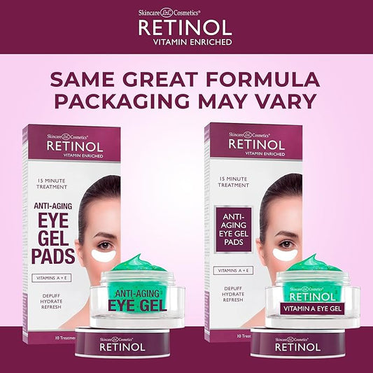 Retinol Anti-Aging Eye Gel Pads – Soothing Vitamin A Reduces Puffiness & Refreshes the Under Eye Area + Retinol Eye Gel - Reduces Puffiness & Dark Circles, Restores Elasticity.