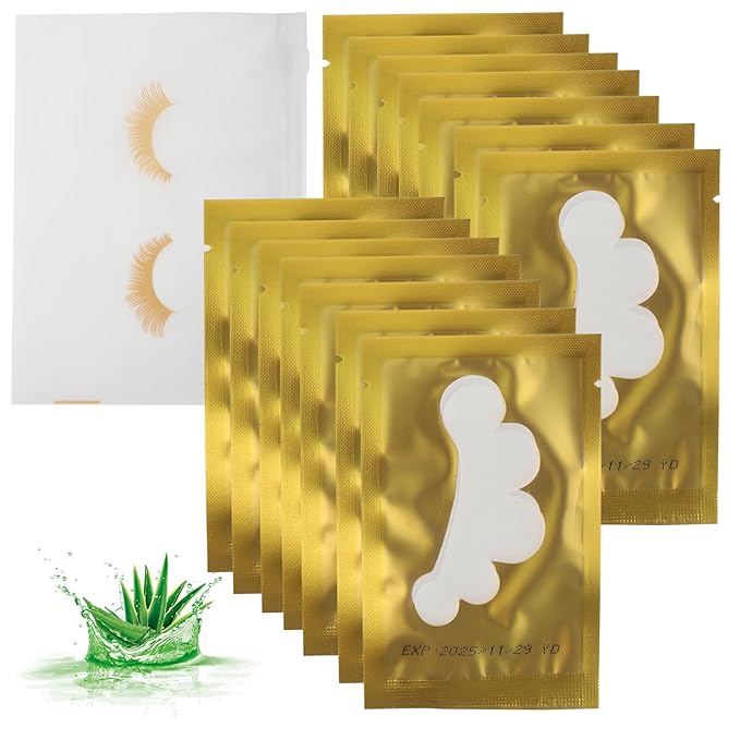 50 Pairs Eyelash Extension Gel Patches Kit, Lash Extension Lint Free Under Hydrogel Eye Mask Pads Beauty Tool with Case (Gold, 50)
