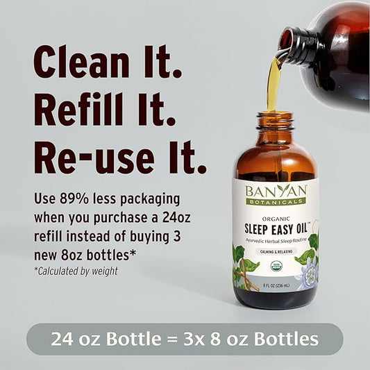 Banyan Botanicals Sleep Easy Oil – Organic Ayurvedic Herbal Massage Oil – Calming & Relaxing Massage Oil with Ashwagandha, Passionflower & Skullcap – 24 oz. – Non GMO Sustainably Sourced Abhyanga Oil