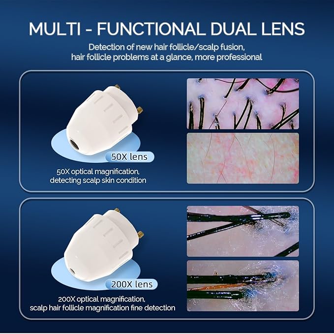 Scalp Analysis Machine, 11 Inch HD Screen Skin Hair Analyzer, Digital Hair Follicle Scalp Detector with 50x/200x DualHeads for Home Salon Use,No APP Needed