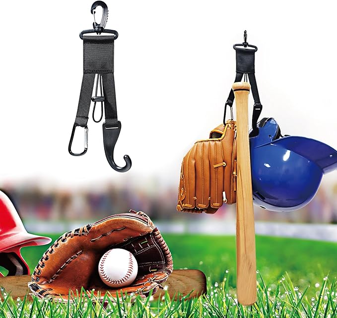 Baseball Softball Gear Hanger Dugout Organizer -Multipurpose Hanging Buckle Metal Hangers for Hold Outdoor Sports Equipment, Camping, Gloves, Helmets, Bats, Water Bottle Holder (Black 4Pcs)
