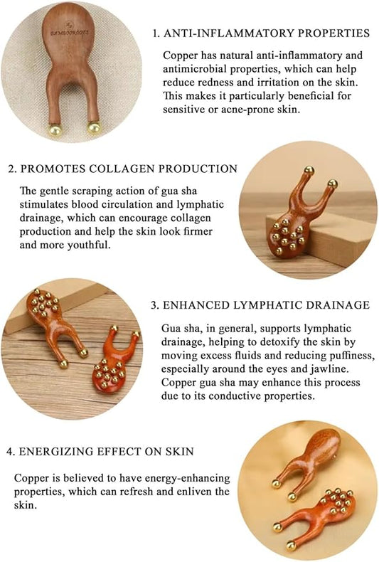 Gua Sha Facial Tool with Copper Rollers, Facial Massager, Stress Reliever, Manual Massage, Easy to use, Remove fine Lines, Shape Your face