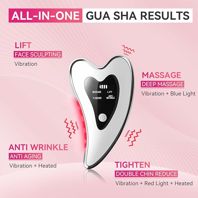 Electric Gua Sha Facial Tools - Face Sculpting Tool/Lift Device - Heated & Vibration & Red Light Massager, Anti-Aging & Wrinkles, Puffiness, Double Chin, Tension Relief