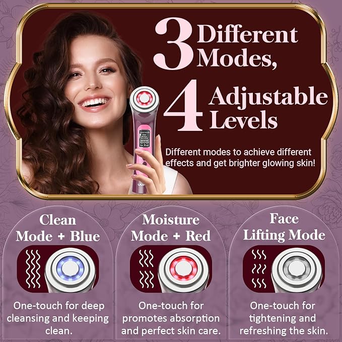 UUPAS Smart Photon Micro-Current LED Red Blue Light Therapy Wand for Face - Microcurrent Facial Device