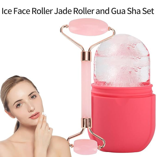 Facial Skincare Ice Roller Mold-Ice Roller for Face and Eye，Beauty Cube Brighten Skin &Enhance Natural Glow &Remove Fine Lines，Facial Beauty Ice Roller Skin Care Tools (Oval, pink set)
