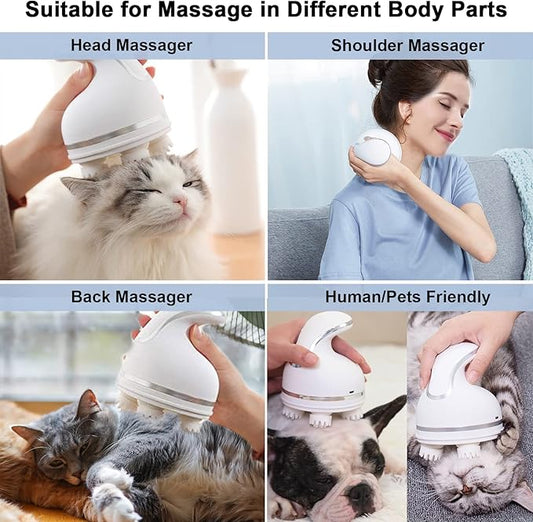 Electric Scalp Massager,Cordless Head Massager Scalp Stress Relax for Stimulating Hair Growth, Deep Clean, Blood Circulation and Stress Release for Pet with Four Replacement Massage Heads