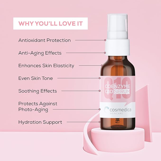 Cosmedica Skincare Coenzyme Q10 Serum 1oz - Wrinkle Reduction, Even Skin Tone, Hydrating & Firming - Cruelty-Free, Paraben-Free, Vegan, Antioxidant Rich Formula for Rejuvenated Complexion