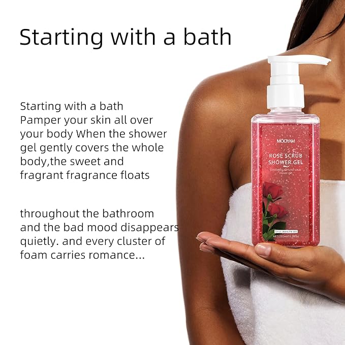 2-in-1 Body Wash & Body Scrub Rose (11.3fl.oz), Gentle Exfoliating Scrub for Deep Cleansing, Effective on Acne & Dead Skin, Brighten & Moisturize Skin Polishes