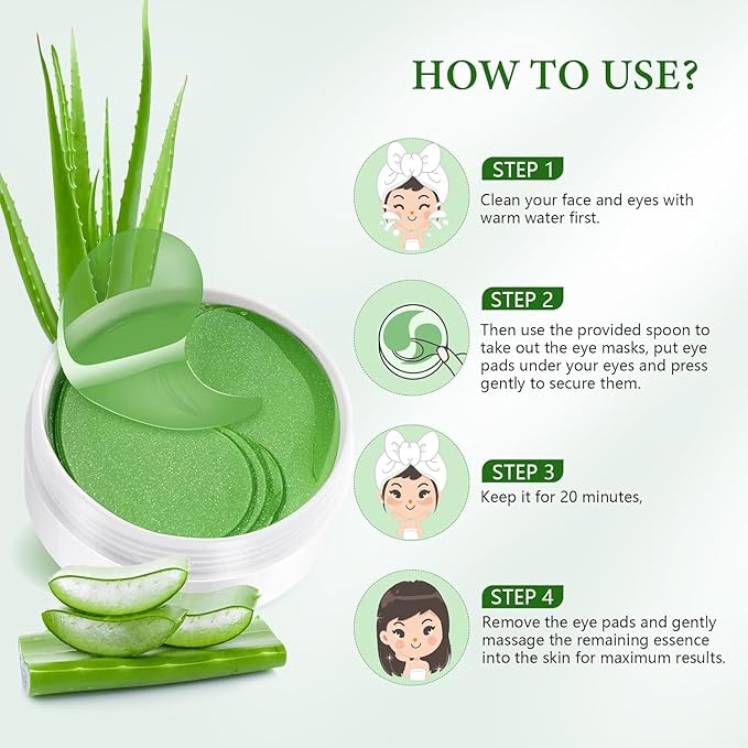 Under Eye Patches, 30 Pairs Aloe Vera Eye Mask for Dark Circles, Puffy Eyes, Wrinkles,Skincare for Women & Men