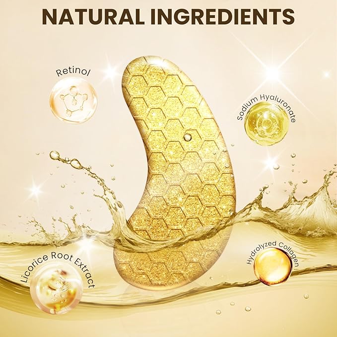 30 Pcs 24K Gold Under Eye Patches Kit, Collagen Golden Eye Mask for Puffy Eyes, Dark Circles, Women Travel Undereye Gel Pads for Puffiness Wrinkle, Men Cooling Hydrating Eye Skin Care