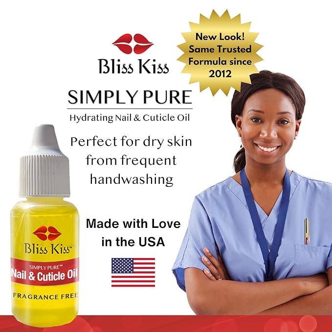 Bliss Kiss | Fragrance Free | Nail Oil Cuticle Dropper w/Vitamin E & Jojoba⏤Nail Strengthener Nail Growth Oil and Serum for Brittle Peeling Breaking Thin Nails | 0.5oz |