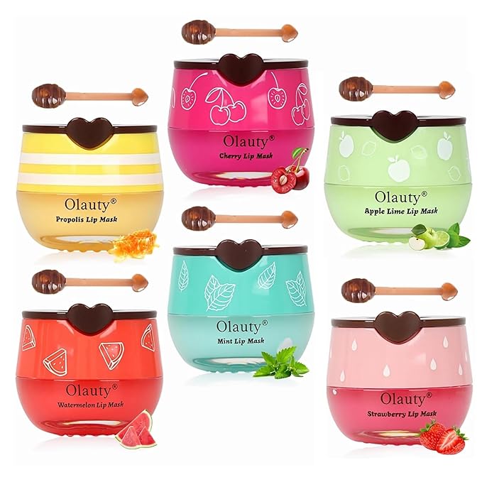 6Pcs Bee Lip Balm Honey Pot,Lip Sleeping Mask Hydrating Prevention Dry and Cracked Lip Scrubs Exfoliator Lip Care,Lip Mask Overnight Reduces Lip Lines