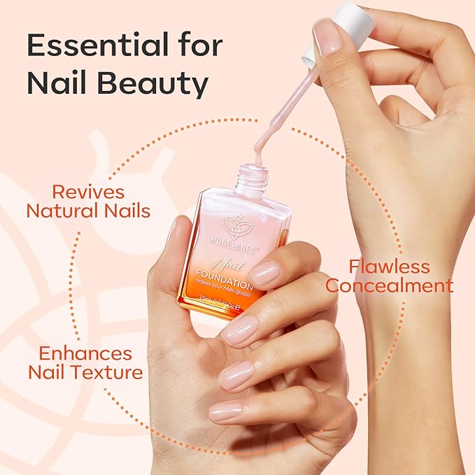 modelones Nail Strengthener, Iridescent Pink Nail Natural Concealer Foundation Polish Air Dry Nail Growth Polish for Damaged Nails Imperfection Masking Gifts for Women 15ml