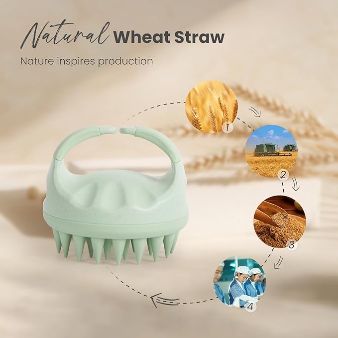 AIMIKE Scalp Massager Shampoo Brush, Soft Silicone Scalp Brush Hair Scrubber, Hair Washing Scalp Exfoliating Brush for Dandruff, Head Scrubber for Wet Dry Hair of Women Men Kids, Beige & Green