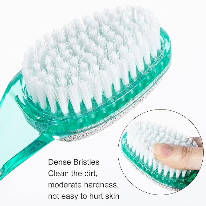 2 Pcs Foot Brush for Shower with Handle 2 in 1,Ooloveminso Large Foot Pumice Stone Brush Scrubber Foot File Calluses Remove Suitable for Horniness Foot Spa,Foot Care Smooth Skin (Green&Transparent)