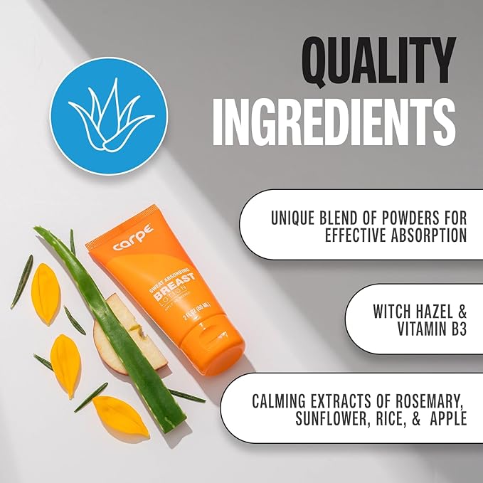 Carpe No-Sweat Breast (Pack of 3) - Helps Keep Your Breasts and Skin Folds Dry - Sweat Absorbing Lotion - Helps Control Under Breast Sweat - Great For Chafing and Stain Prevention