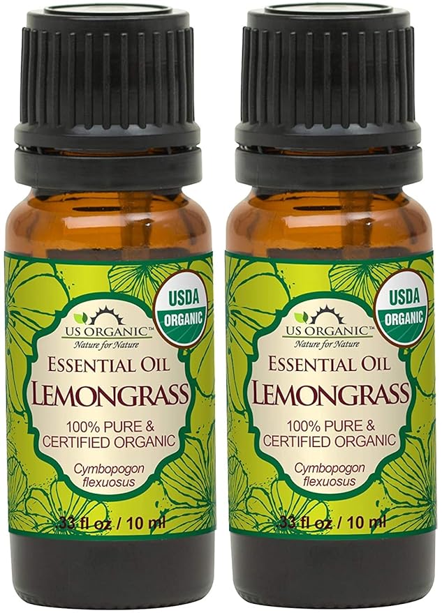 US Organic 100% Pure Lemongrass Essential Oil, USDA Certified Organic, Undiluted, Therapeutic Grade, Steam Distilled, for Aromatherapy, Freshening, and DIY Personal Care (10ml, Pack of 2)