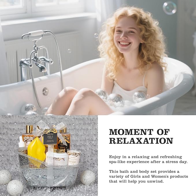Mother's Day Gift Bath and Body Almond Milk Vanilla Spa Gifts for Women, Bath Gift Set with Shower Gel, Scent Lotion, Bath Bomb Spa Gift Basket, Bath and Body Care Set Birthday Holiday Home Spa Gifts