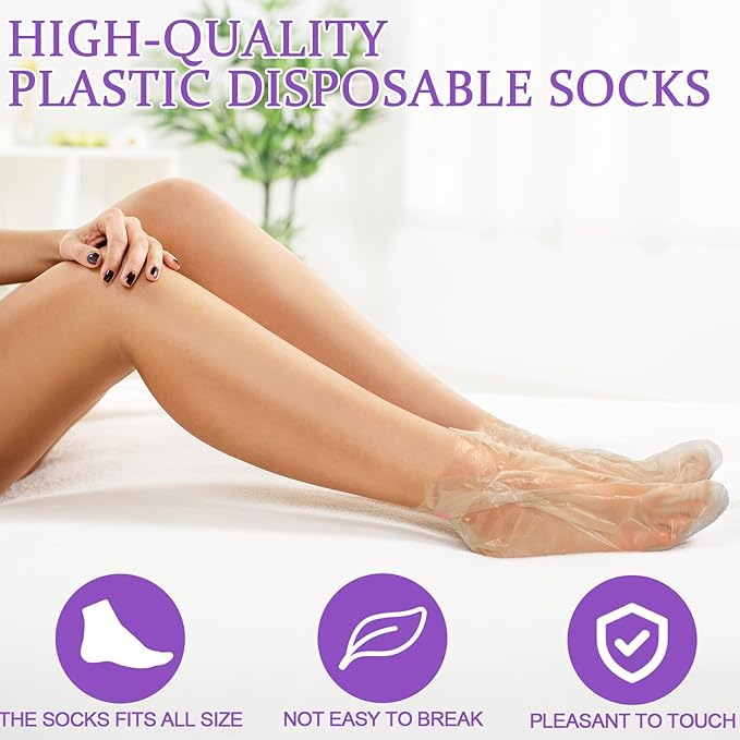 BUSOHA 300 Pcs Disposable Socks Foot Mask - Plastic Foot Covers Foot Moisturizing Socks for Paraffin Baths Spa Socks for Cracked Heel Repair Moisturizing Socks for Women and Men
