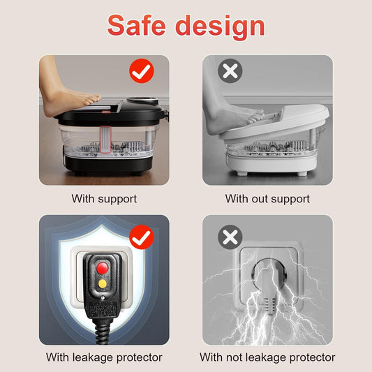 Collapsible Foot Spa Bath with Heat,Foot Massager with Two Side Supports,Leakage Protector,Temperature Control,Bubbles,Red Light,Timer,Feet Spa Tub,Feet Soaker,Gifts (Black)