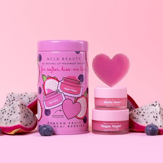 NCLA - Lip Care Set + Lip Scrubber | Clean, Natural, Non-Toxic Beauty (Dragon Fruit + Acai Berry)