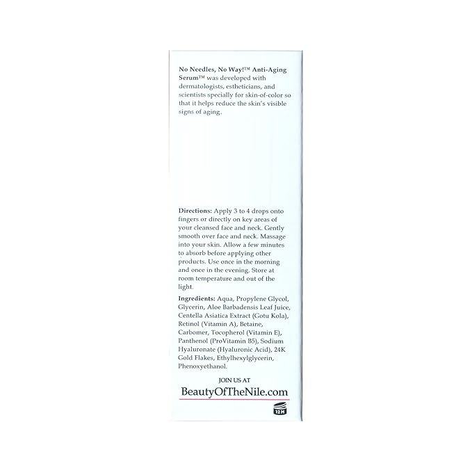 No Needles, No Way!™ Anti Aging Serum for Skin-of-Color, Wrinkles Dark Spots Hydrate Smooth Even Tone Retinol Hyaluronic Acid Beauty of the Nile® 1 Oz