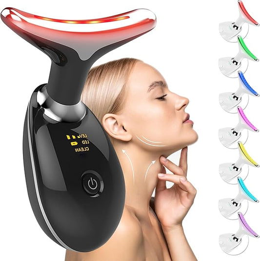 Facial Massager for Face and Neck, Red-Light-Therapy-for-Face and Neck, Face culpting Wand with 7 Color, at-Home Face Tool for Skin Care (Black)
