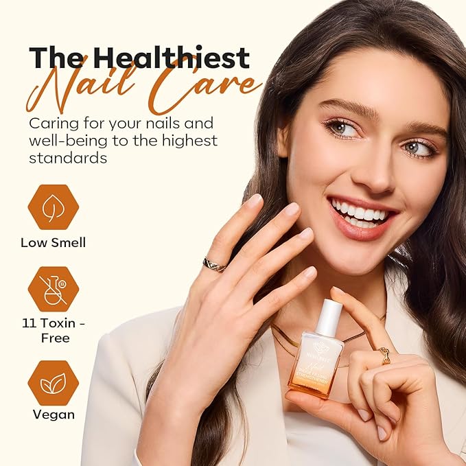 modelones Nail Strengthener, 8-in-One Nail Ridge Filler Base Coat Nail Polish Repair Nail Growth Treatment for Thin and Damaged Nails, Sparkling Champagne, 15ml