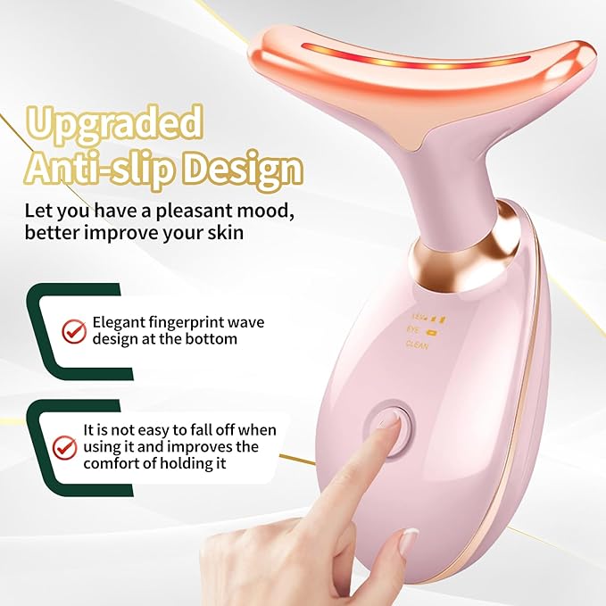 Face Light Therapy Device, Based on Triple Action LED, Thermal, and Vibration Technologies, Face and Neck Beauty Device with 7 Color LED for Home Use, Improve Skin(Glossy Pink)