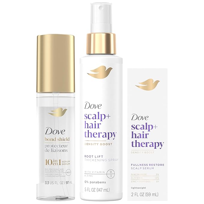 Dove Hair Serum Bundle – Bond Shield 10-in-1 Serum, Root Lift & Fullness Restore Therapy for Healthy Hair, Repair & Strengthening (3 Piece Set)