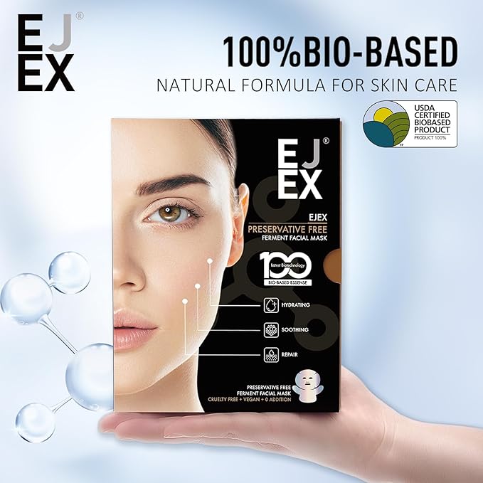 EJEX Face & Neck Mask Skincare, Hydrating Mask For Dry Skin, Bio-Based Facial Treatment For Sensitive Skin, Repairing Skin Barrier In 28 Days, Soothing, Firming, Glowing, 38gx5ea
