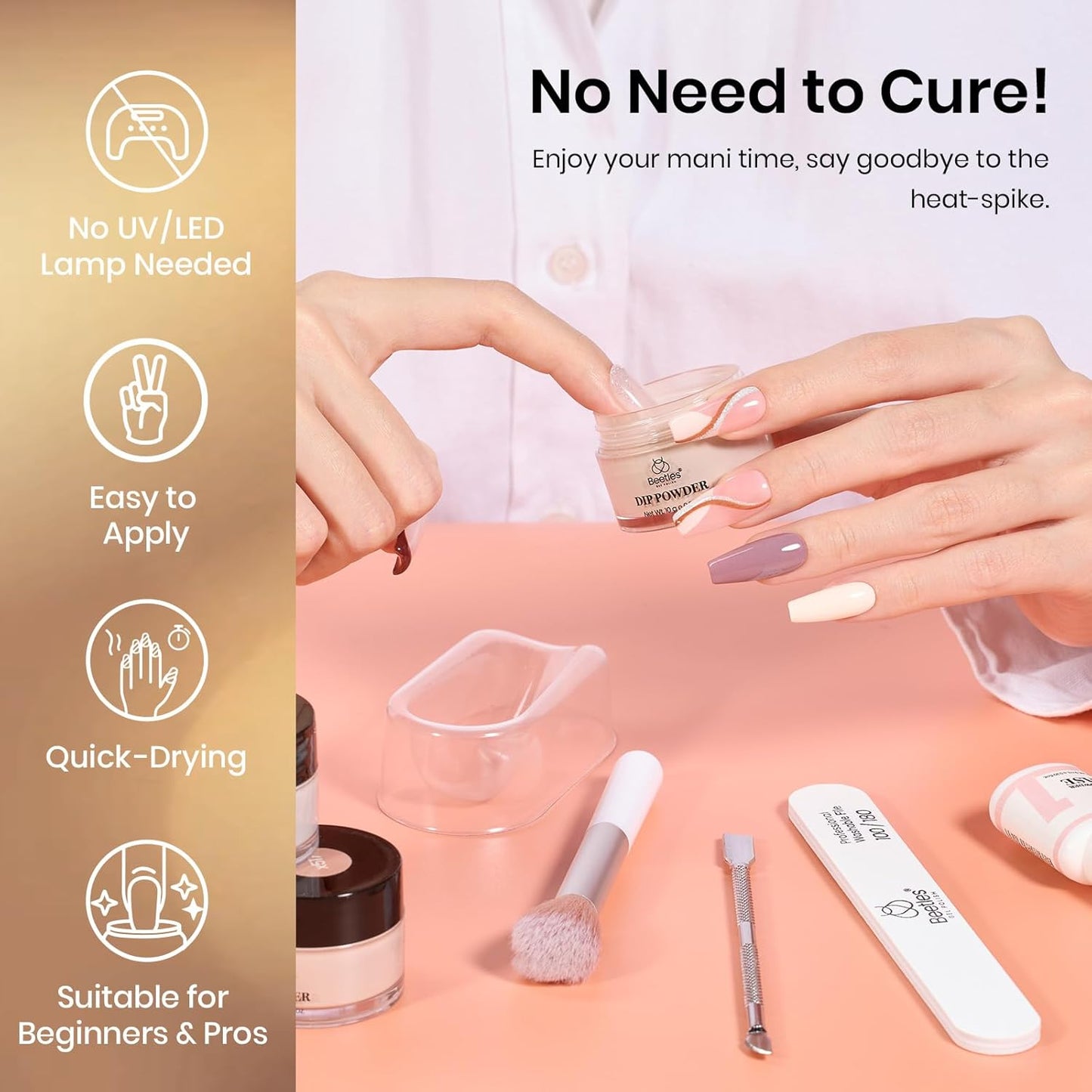 Beetles Nail Dip Powder Kit 20 Colors Nude Pink Glitter Quick Drying Dipping Powder Color Set for French Nail Art Manicure DIY Salon Gift for Women