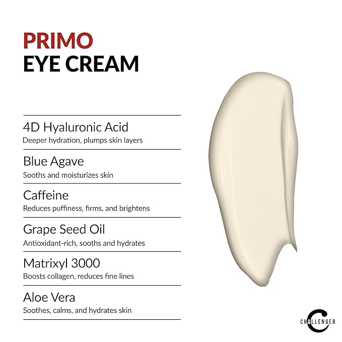 Challenger Men's Primo Anti-Aging Trio - Face Serum, Moisturizer, & Eye Cream - Plant Stem Cells, Matrixyl 300, Vitamin C, Hyaluronic Acid