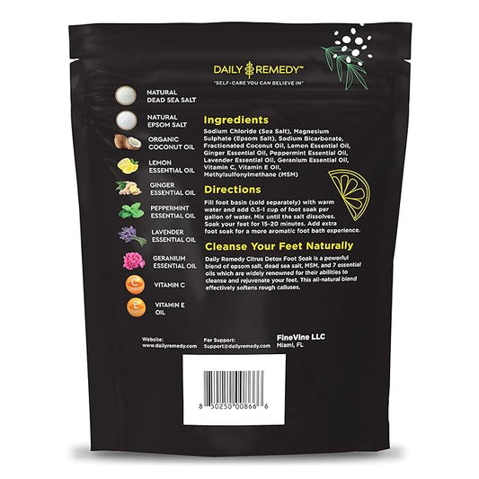 Citrus Detox Foot Soak with Epsom Salt - for Foot Callus, Immune Boost, Damaged Toenail, Athletes Foot, Pedicure and Soothes Tired Feet - Made in USA