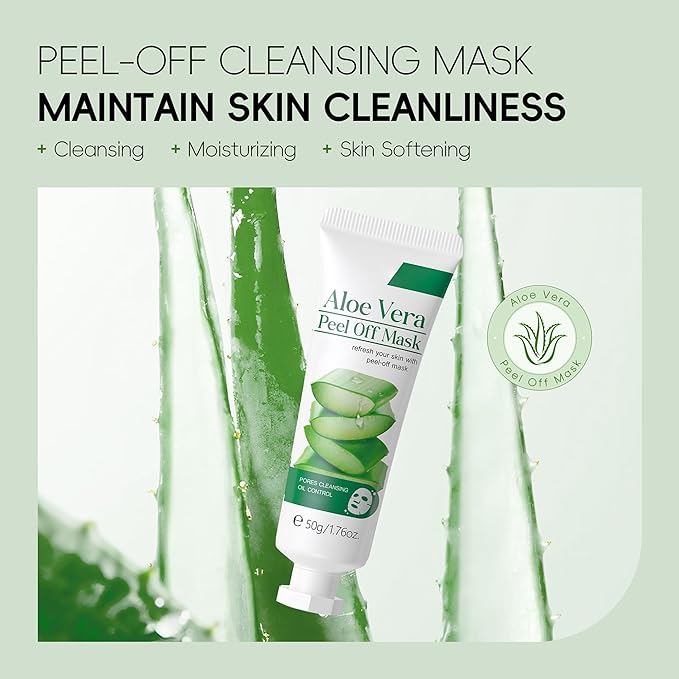 Aloe Vera Gel Peel Off Mask, Peel-Off Face Mask Gel - Natural Hydrating Aloe Vera Peel-Off Mask Long-lasting Moisturizing & Locks in Moisture for Dry, Oily & Sensitive Skin, 1.76Oz