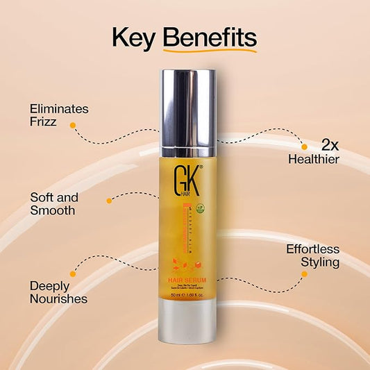 GK HAIR Global Keratin 100% Organic Argan Oil Anti Frizz Hair Serum (1.69 Fl Oz/50ml) Styling Smoothing Strengthening Hydrating & Nourishing Heat Protection Shine Frizz Control Dry Damage Hair Repair