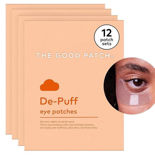 The Good Patch De-Puff Cooling Hydrogel Under Eye Patches for Puffy Eyes and Under Eye Bags, Made with Caffeine, Aloe Vera, Gotu Kola, Clinically Proven (12 Total Patch Sets)