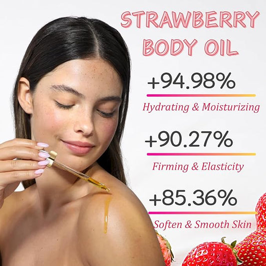 Strawberry Body Oil - Body Oils for Women - Sweet Scented Body Oil After Shower - Hydrating, Firming, Nourishing Body Moisturizer for All Skin Types - Organic Essential Oils for Skin