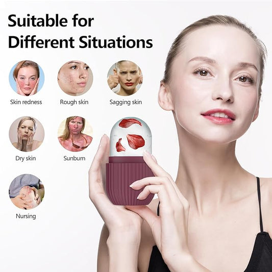 Ice Roller for Face and Eye, Silicone Ice Facial Roller Ice Holder, Face Ice Mold Skin Care, Face Icers Reusable Ice Cube Roller for Shrink Pores Anti Wrinkle Reduce Puffiness, Rose