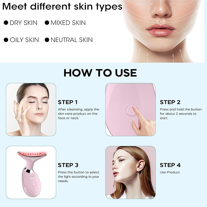 Facial Massager, Portable Face Neck Massager Wand for Skin Care (Pink)