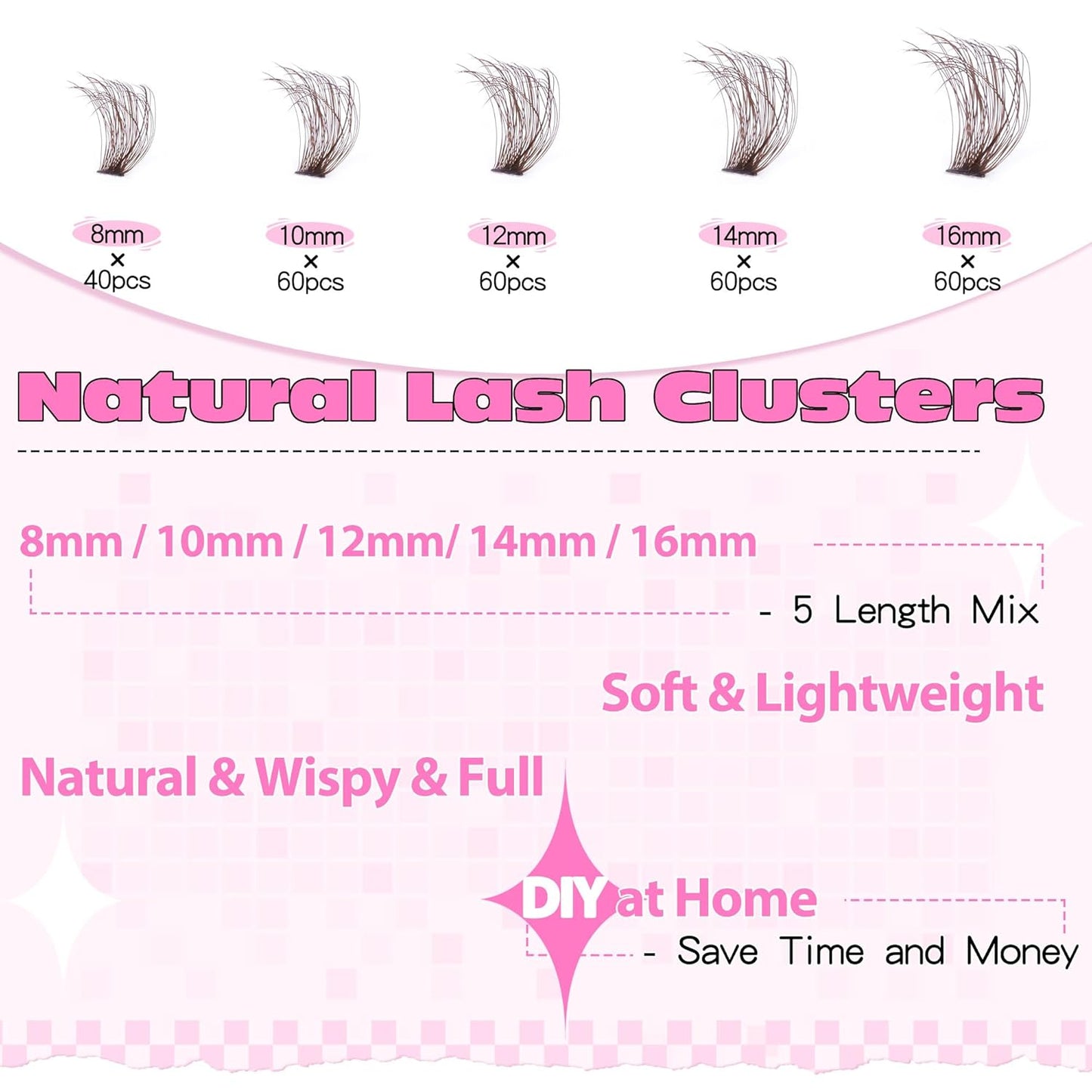 Brown Lash Clusters Eyelash Extensions 280pcs Volume Eyelash Clusters Lash Extensions 8-16MM D-Curly Wispy Individual Lashes